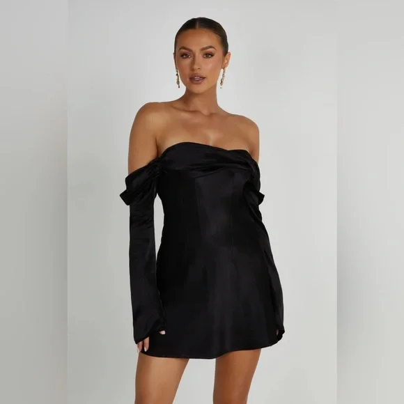 chinese dress ladies Oh Polly Oriana Modal Off-Shoulder Mini Dress in Black